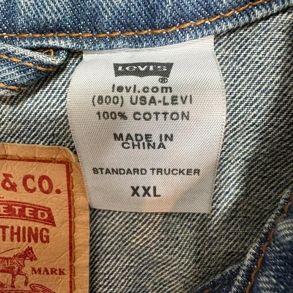 Levis Men Size 2XL 100% Cotton Denim Blue Jeans Standard Trucker Jacket - Picture 10 of 12